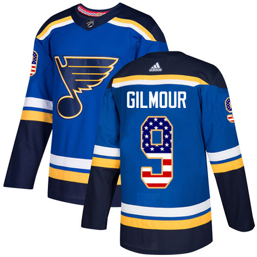 Adidas Blues #9 Doug Gilmour Blue Home Authentic USA Flag Stitched NHL Jersey